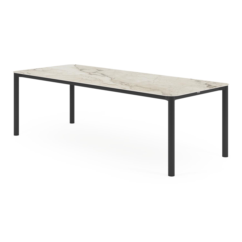 Lugano tuintafel rechthoekig afgerond in zwart aluminium en volkeramiek colorado dunes - L 240 x B 100 x H 75 cm