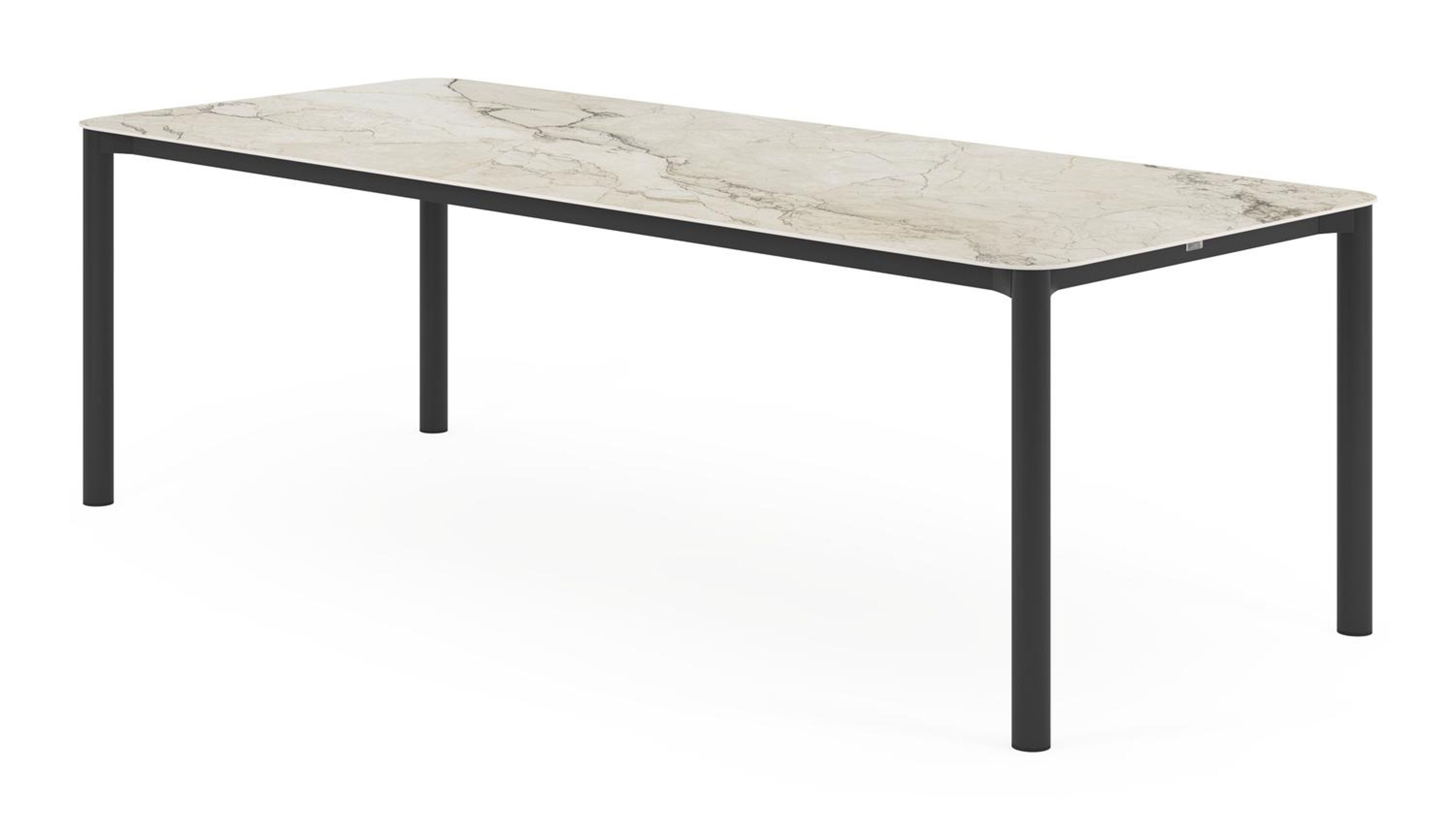 Lugano tuintafel rechthoekig afgerond in zwart aluminium en volkeramiek colorado dunes - L 240 x B 100 x H 75 cm