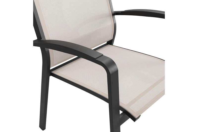 Lioni stapelbare tuinstoel in zwart aluminium en beige single textilene