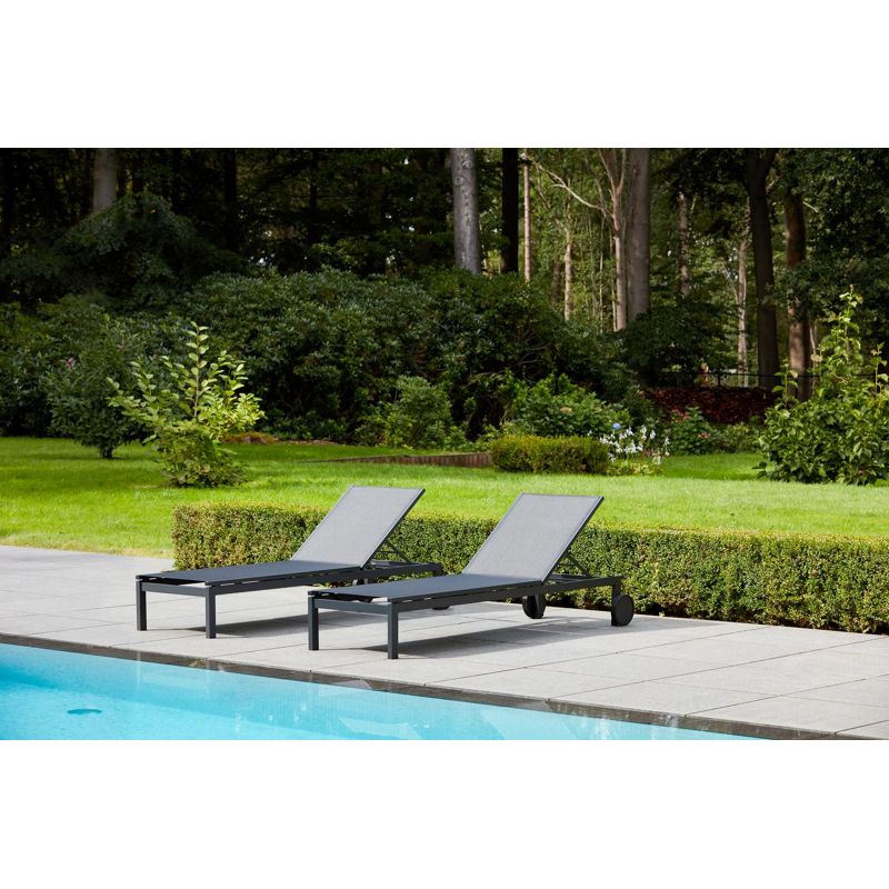 Set van 2 verstelbare Caravelle ligbedden in zwart aluminium en zwart textileen