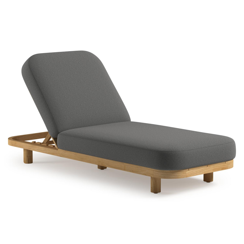Chaise longue réglable Donato en teck avec All Weather Sunbrella® luxe heritage slate coussin