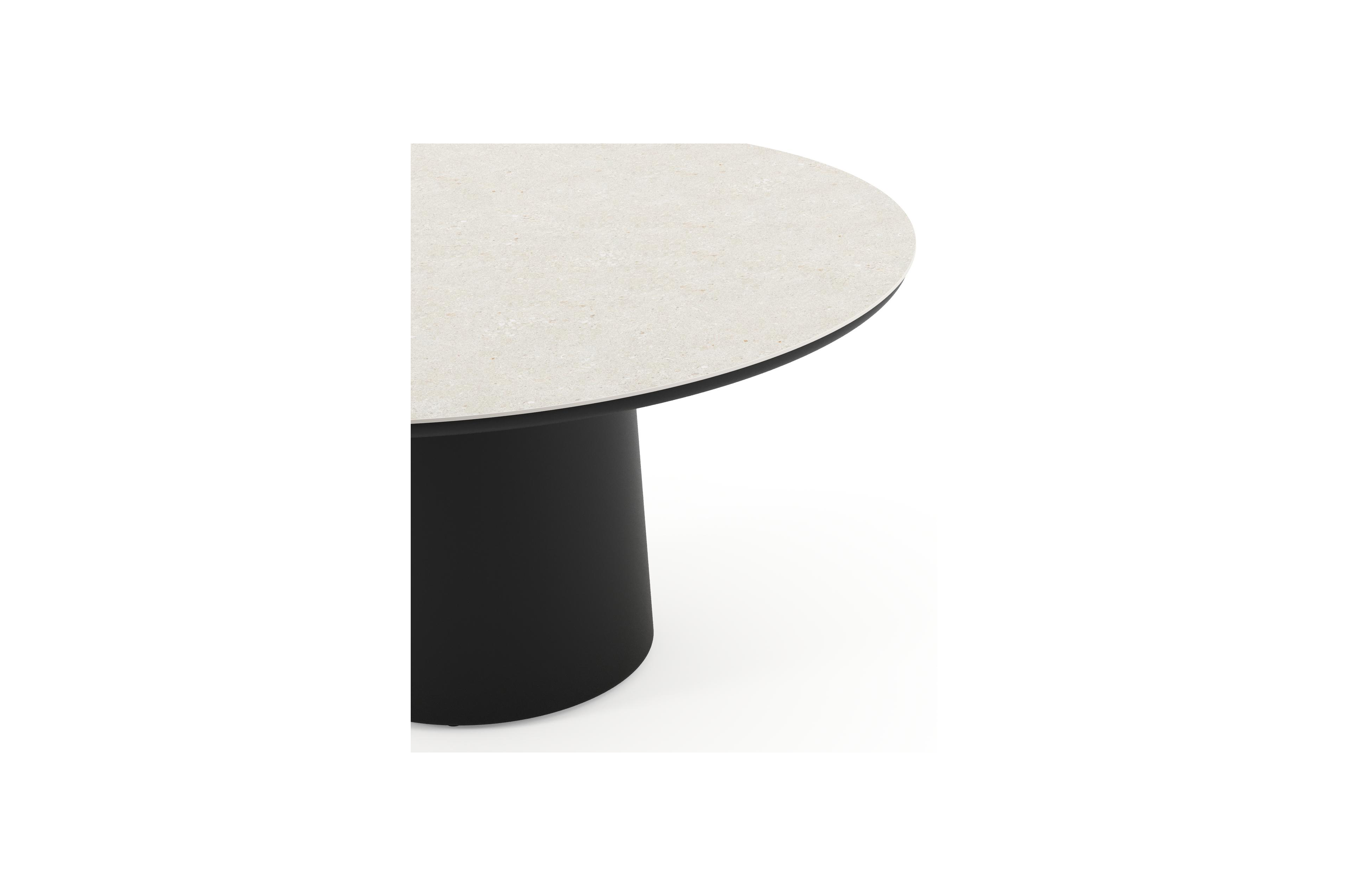Table de jardin Amico rond en aluminium noir et céramique pleine Shilin - Diam. 148 x Haut. 73.5 cm