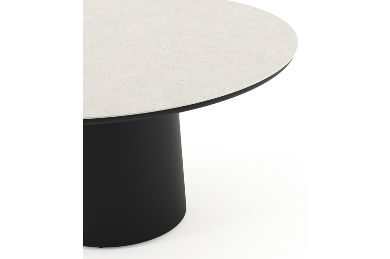 Amico tuintafel rond in zwart aluminium en volkeramiek Shilin - Dia. 148 x H 73.5 cm