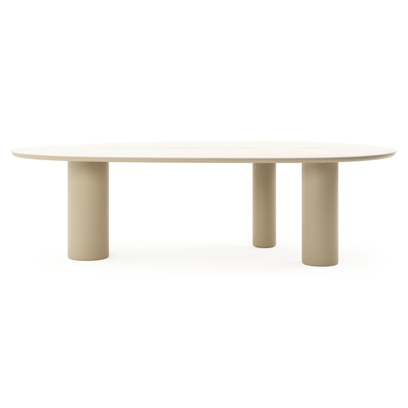 Table de jardin Amico mangue en aluminium beige et céramique pleine Travertino Bianco - Lg. 260 x Lrg. 130 x Haut. 73.5 cm