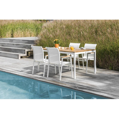 Venice stapelbare tuinstoel wit - aluminium, teak en textilene