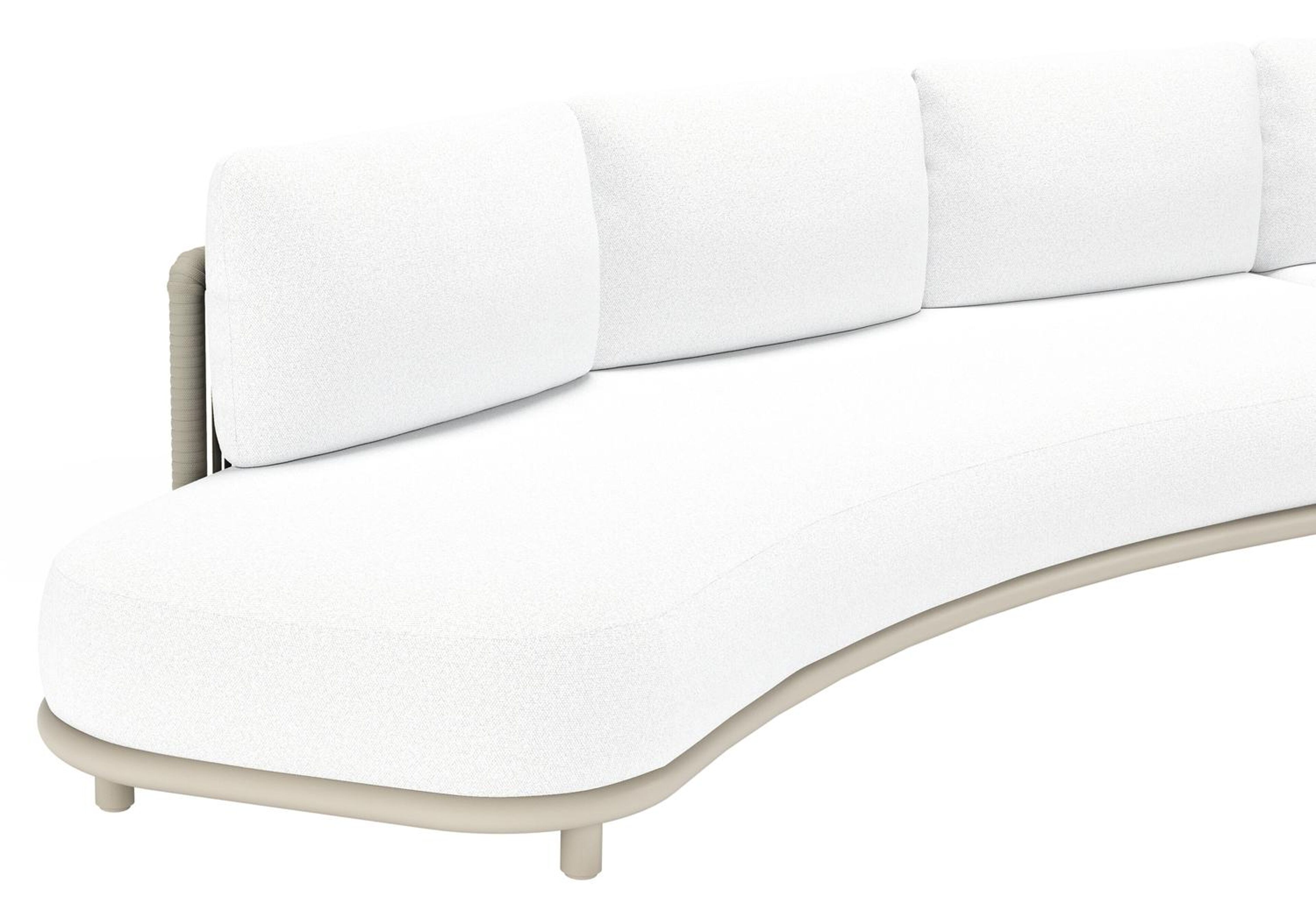 Lomano loungebank in beige aluminium en beige verticaal geweven luxe vlakke rope met Ego Birch all weather solica