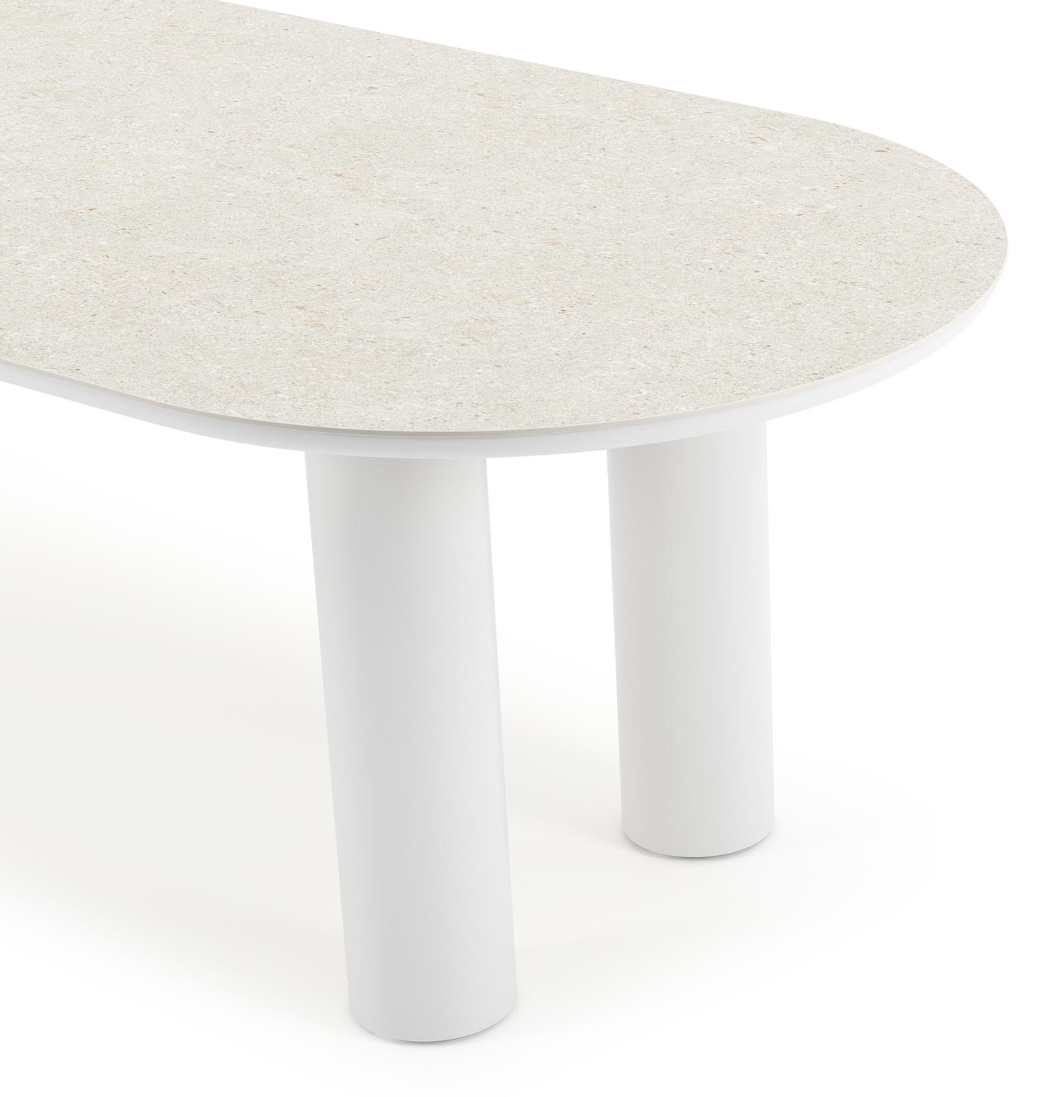 Organo tuintafel ovaal in wit aluminium en volkeramiek  shilin - L 260 x B 100 x H 74 cm