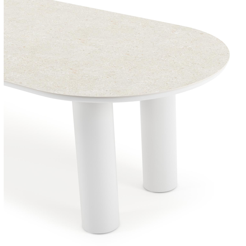 Table de jardin Organo ovale en aluminium blanc et céramique pleine shilin - Lg. 260 x Lrg. 100 x Haut. 74 cm