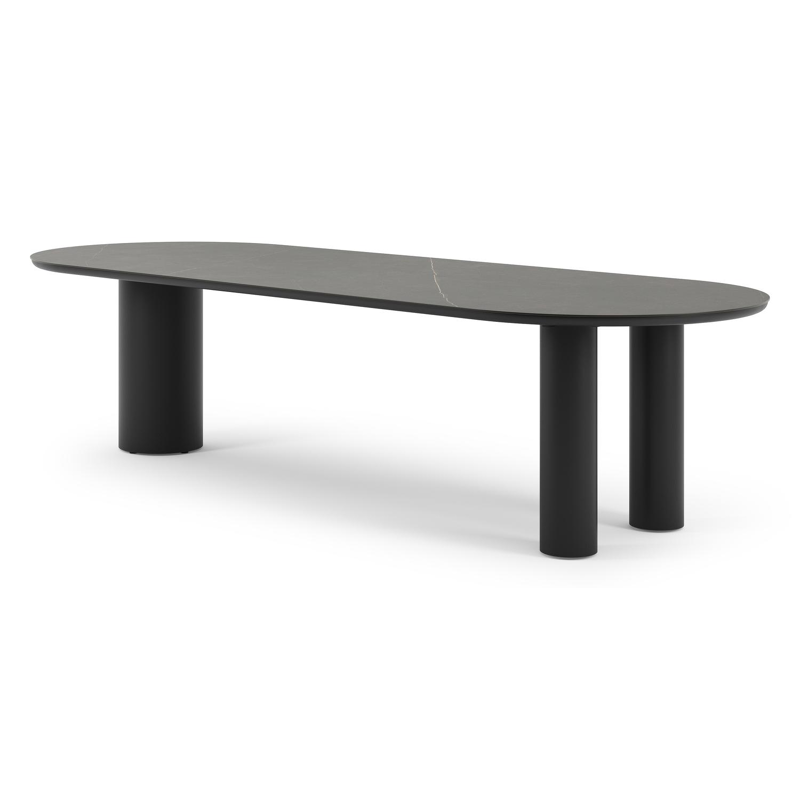Organo tuintafel ovaal in zwart aluminium en volkeramiek  calatorao - L 300 x B 110 x H 74 cm