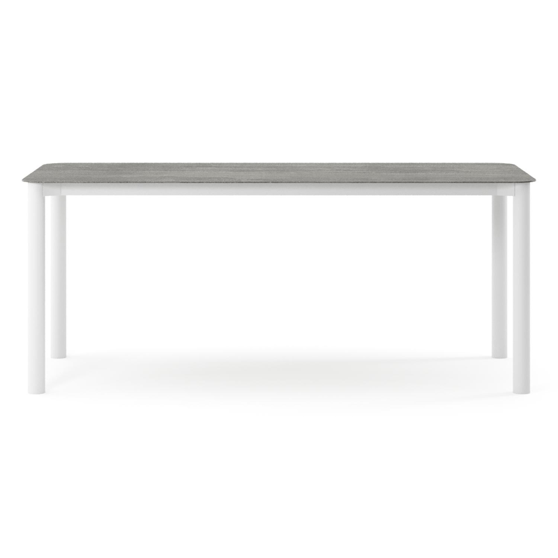 Orso tuintafel rechthoekig afgerond in wit aluminium en volkeramiek Aspen Grey - L 200 x B 80 x H 74.5 cm