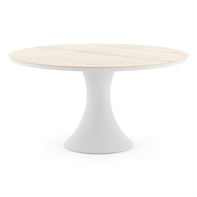 Fano tuintafel rond in wit aluminium en volkeramiek Travertino Bianco - Dia. 148 x H 74 cm