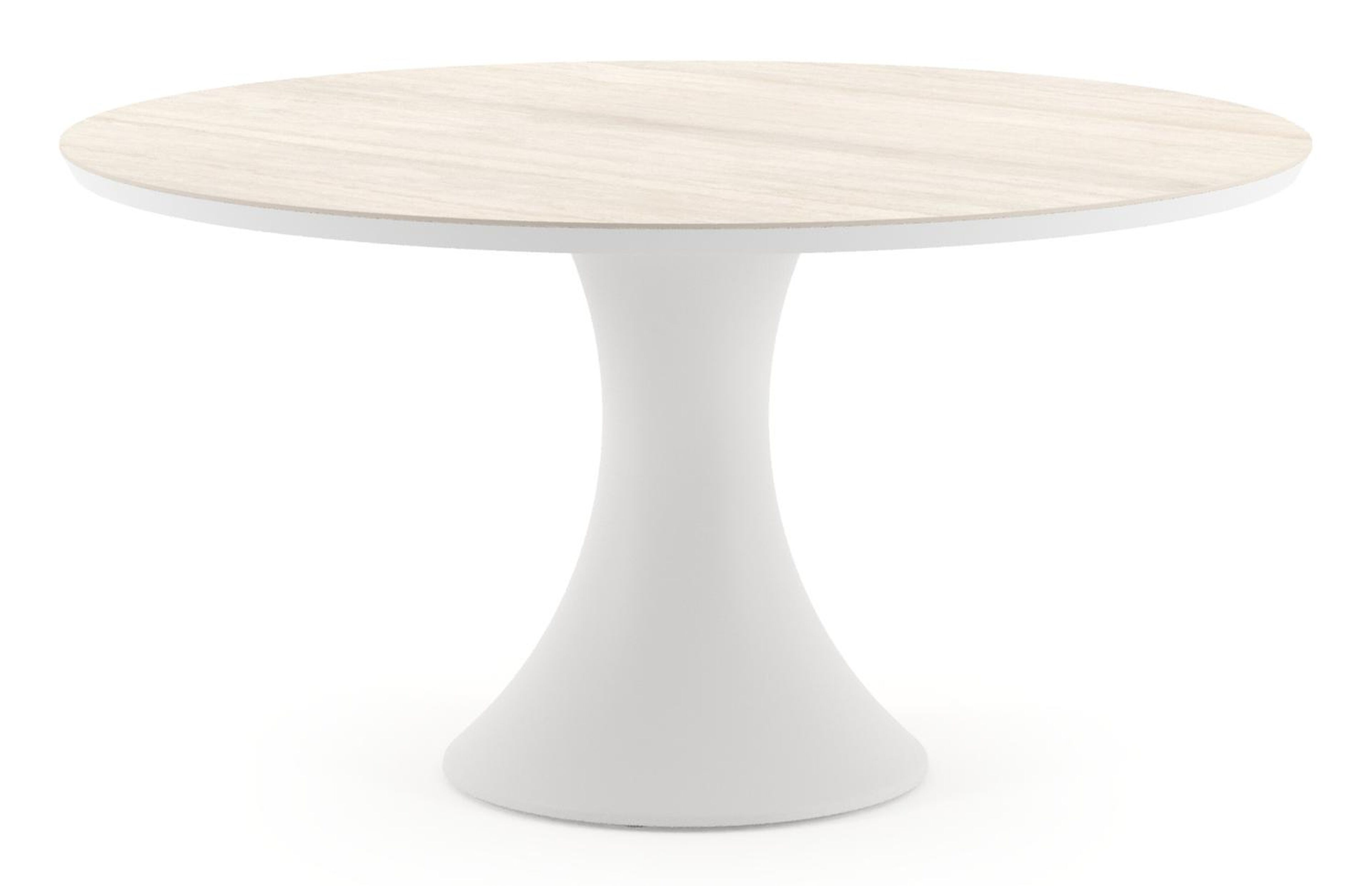 Table de jardin Fano ronde en aluminium blanc et céramique pleine Travertino Bianco - Diam. 148 x Haut. 75 cm