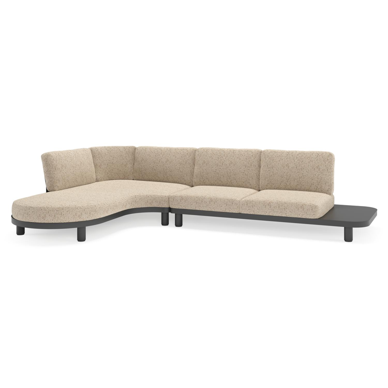 Salon de jardin d'angle Donato en aluminium noir et coussins en all weather cosytica Bora Jungle