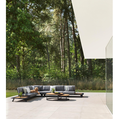 Enna loungetafels in zwart aluminium en naturel teak - tafel 1: Dia. 70 x H 30, tafel 2: Dia.100 x H 37 cm