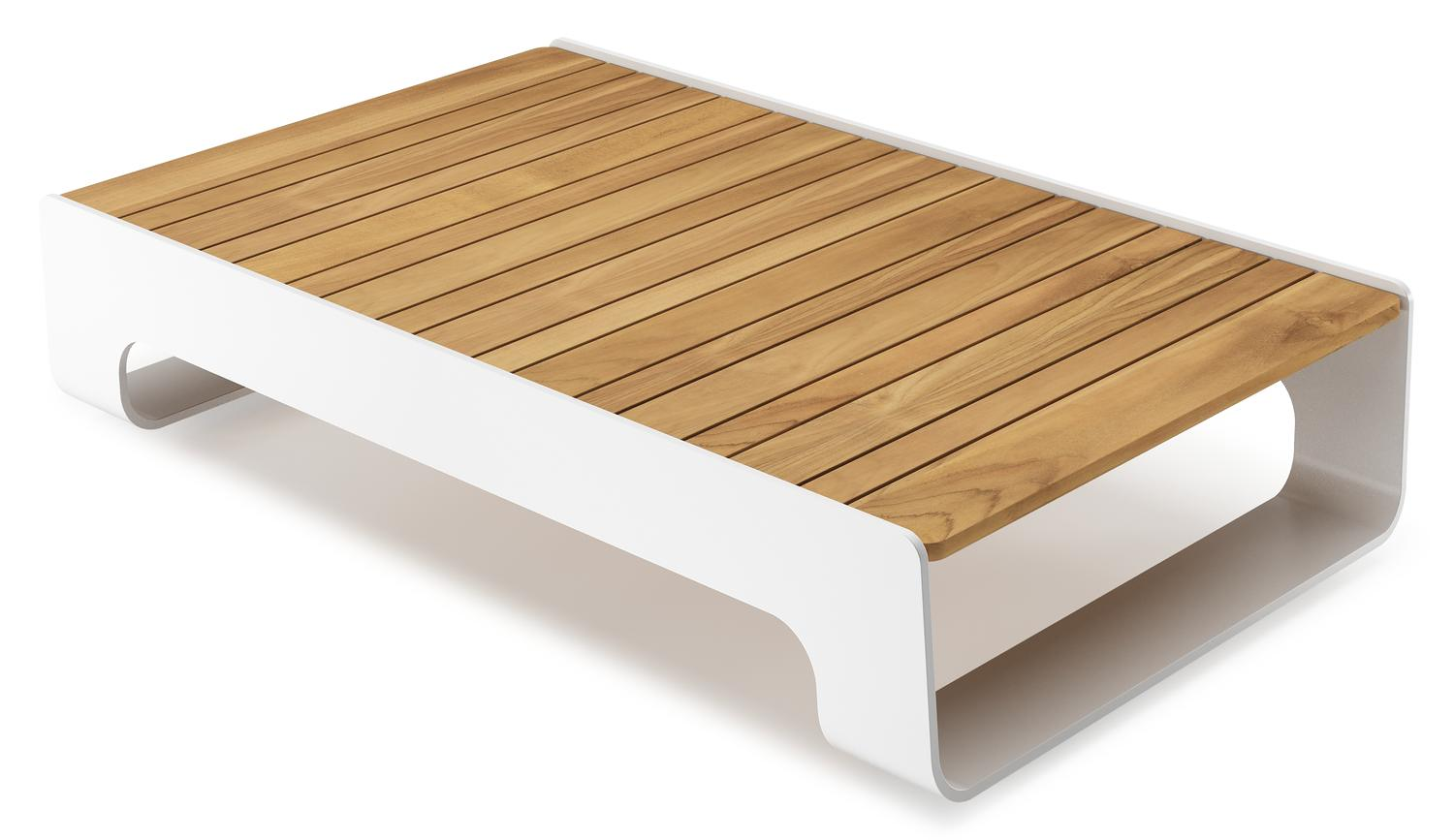 Atessa loungetafel in wit aluminium en naturel teak - L 117,5 x B 70 x H 30 cm