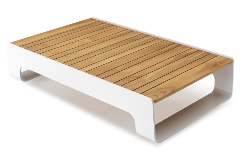 Atessa loungetafel in wit aluminium en naturel teak - L 117,5 x B 70 x H 30 cm