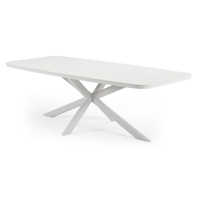 Pamplona tuintafel bootvorm in wit aluminium en sintered stone Topo minerale - L 240 x B 110 x H 72 cm