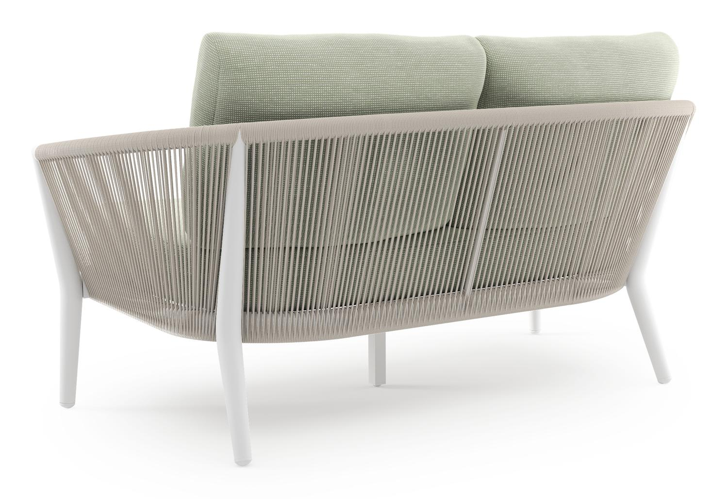 Orso loungebank in wit aluminium en beige verticaal geweven ronde rope met Slow Spirea all weather sunbrella® luxe kussen