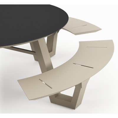 Rondino picknicktafel rond in beige aluminium en volkeramiek Nero Black - Dia. 148 x H 71.5 cm