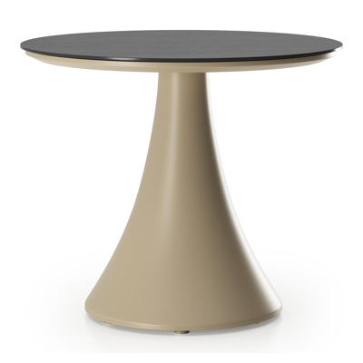 Fano low dining loungetafel rond in beige aluminium en volkeramiek Basalt Black - Dia. 65 x H 40 cm