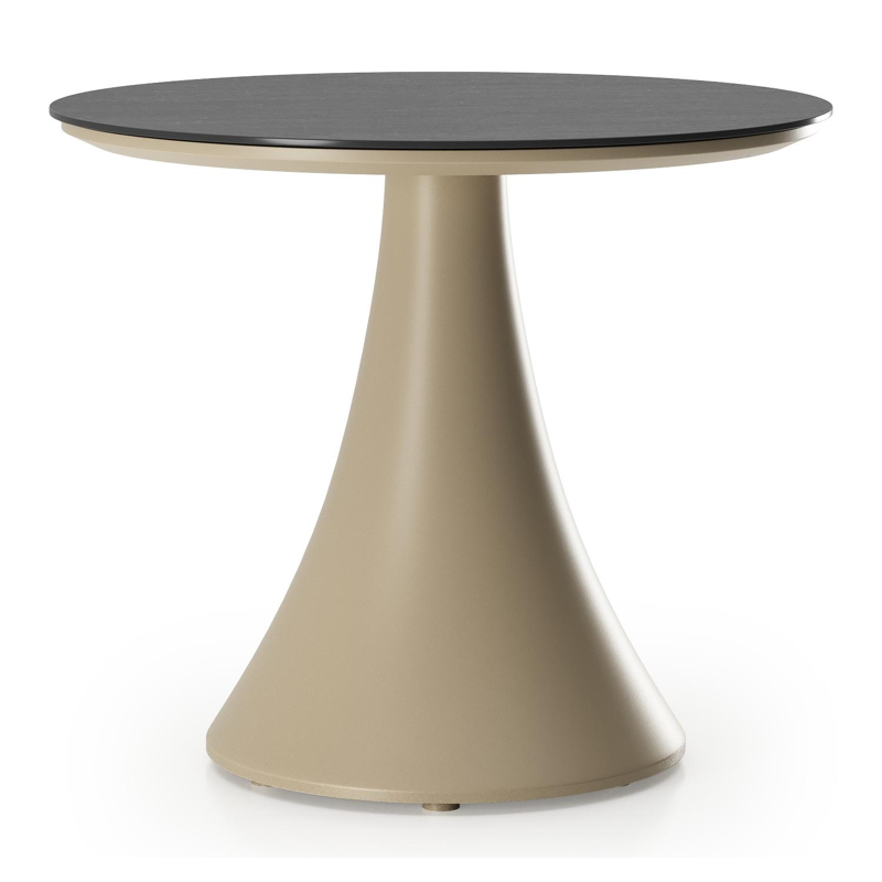 Fano low dining loungetafel rond in beige aluminium en volkeramiek Basalt Black - Dia. 65 x H 55 cm