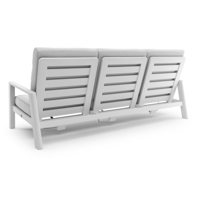 Canapé de jardin Cirello en aluminium blanc et coussins en all weather solica ego birch