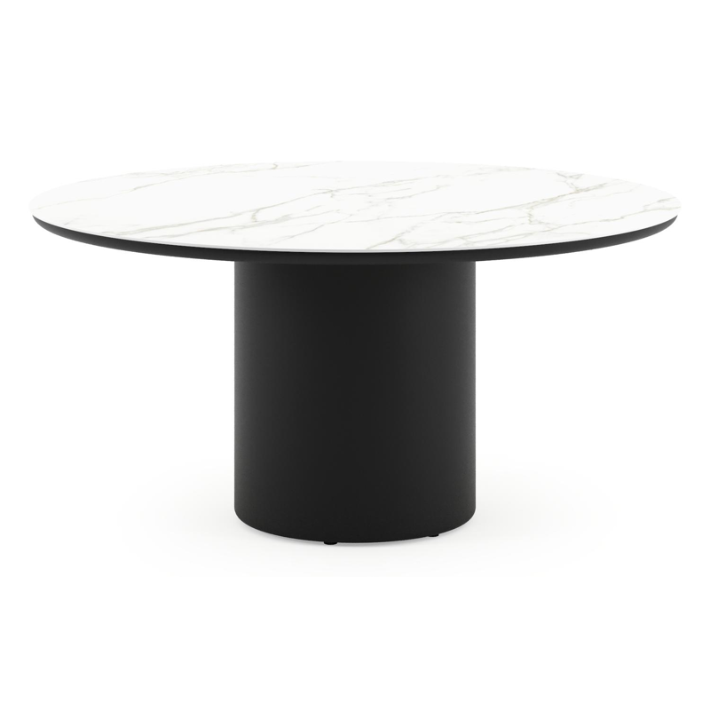 Table de jardin Amico rond en aluminium noir et céramique pleine Calacatta - Diam. 148 x Haut. 73.5 cm
