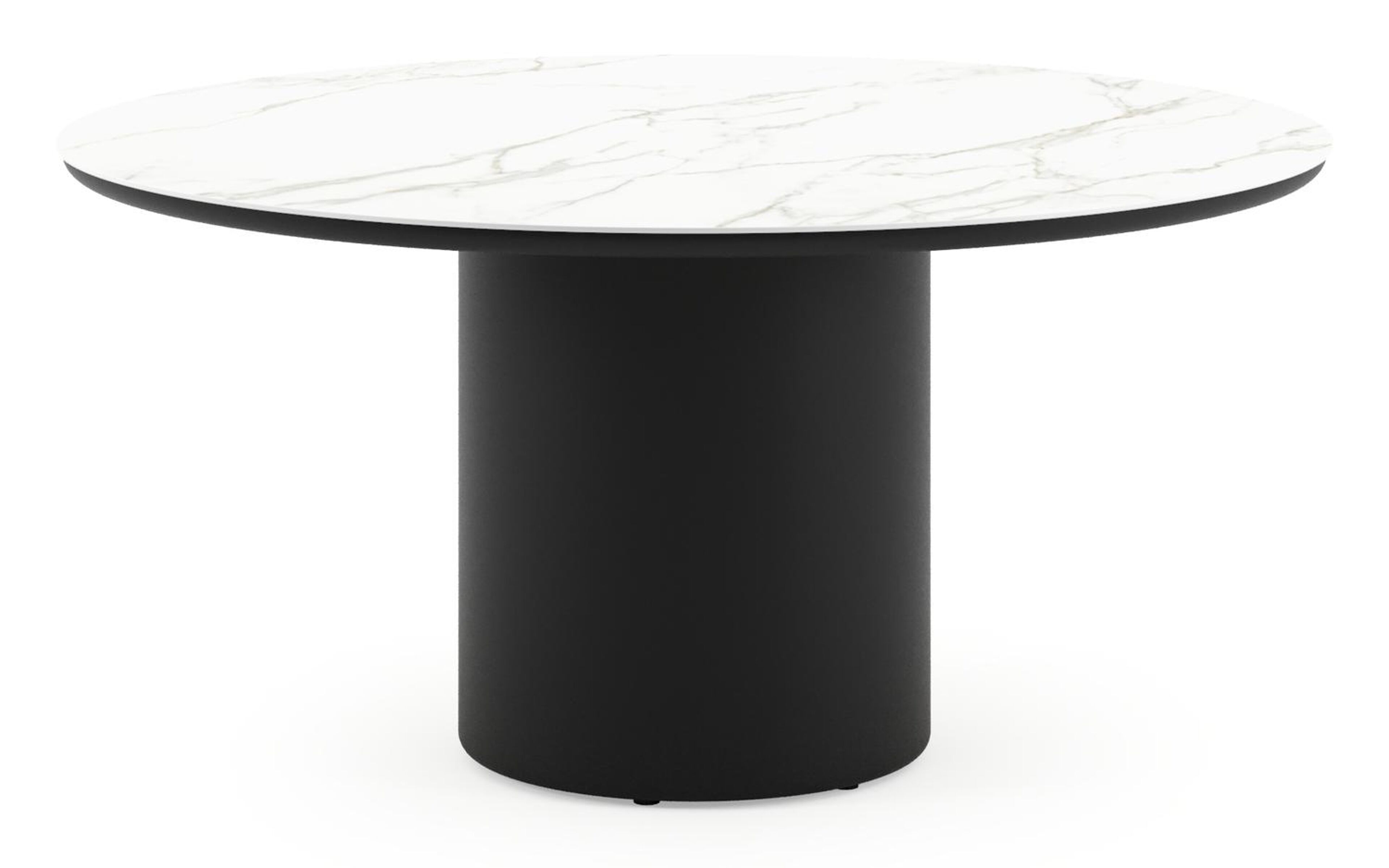 Table de jardin Amico rond en aluminium noir et céramique pleine Calacatta - Diam. 148 x Haut. 74 cm