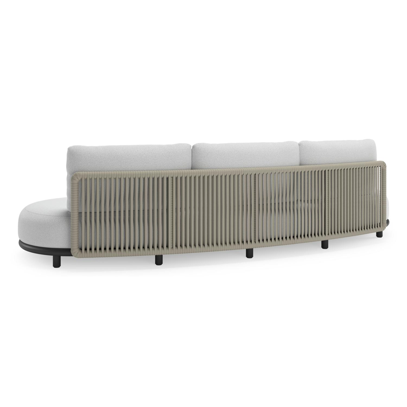 Lomano loungebank in zwart aluminium en beige verticaal geweven luxe vlakke rope met Ego Birch all weather solica