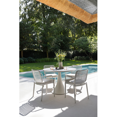 Table de jardin Fano en aluminium blanc et céramique pleine calacatta luxe - Dia. 110 x H 75 cm