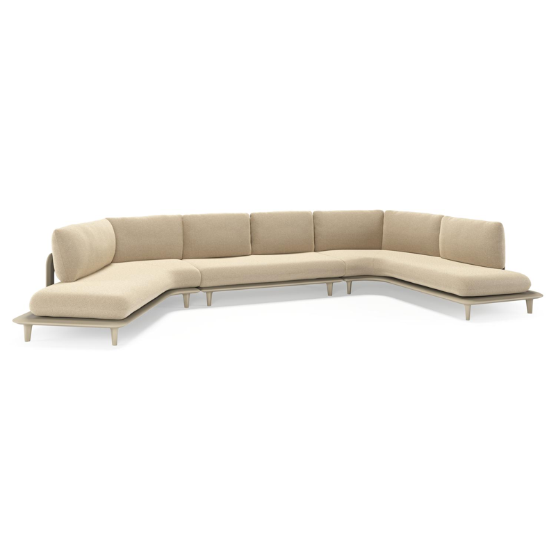Bomero loungehoek in beige aluminium met althea camel all weather cosytica kussen