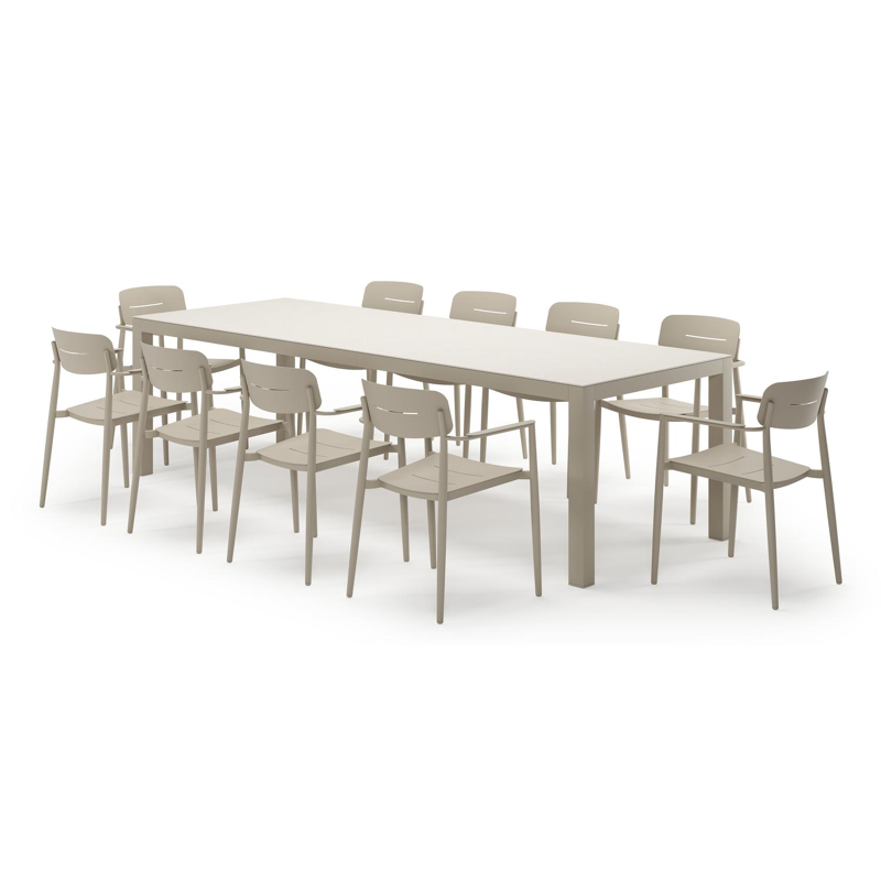 Varese ensemble de jardin rectangulaire en aluminium beige en sintered stone crema minerale avec 10 chaises de jardin Cosa