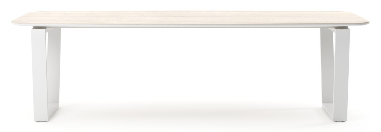 Pagino tuintafel bootvorm in wit aluminium en volkeramiek Travertino Bianco - L 255 x B 115 x H 73 cm