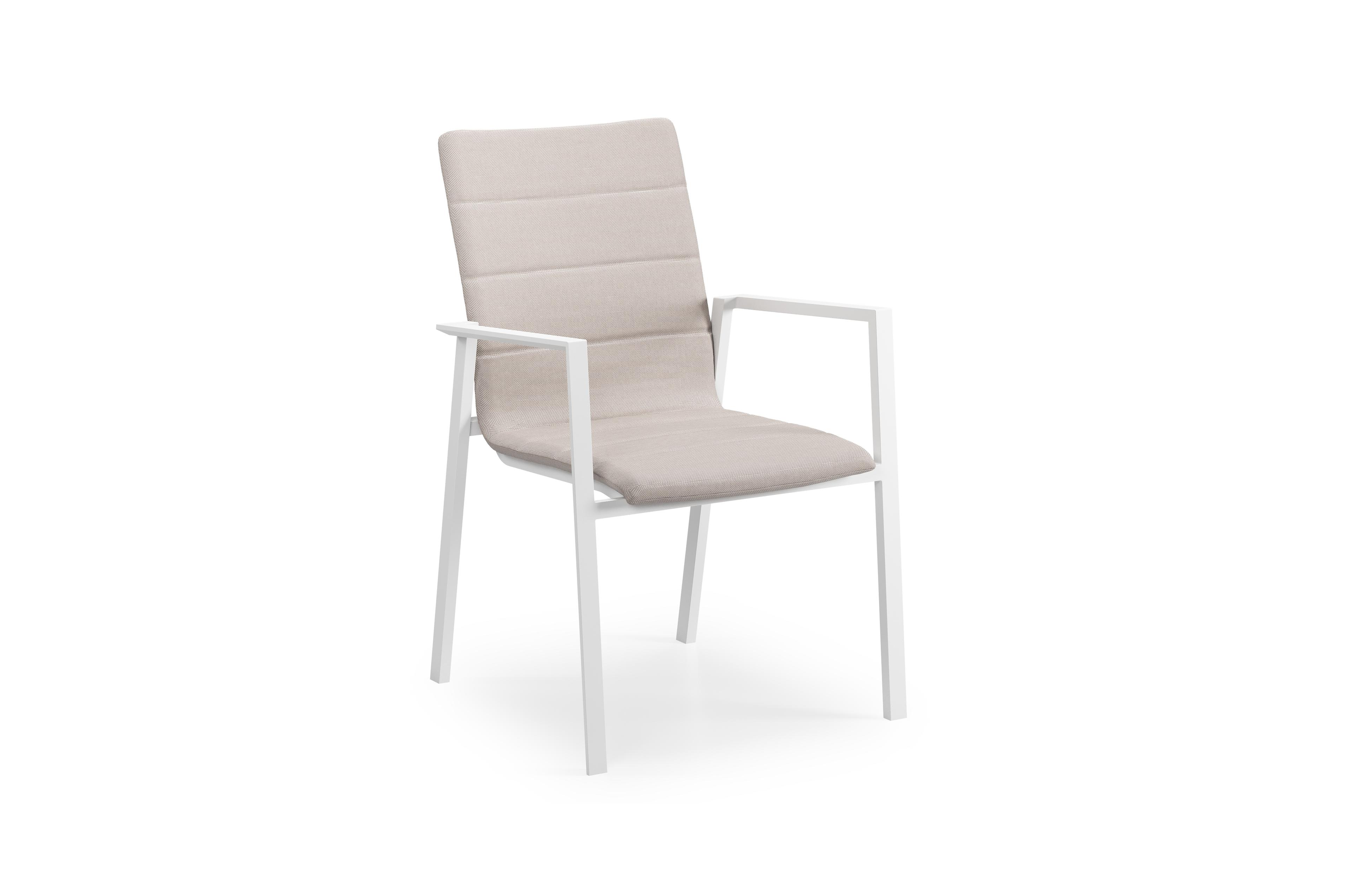 Cirello stapelbare tuinstoel in wit aluminium en beige luxe textilene