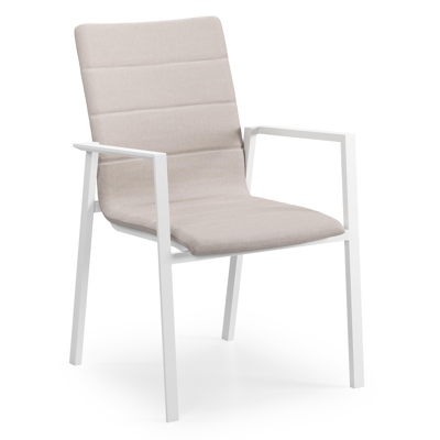 Cirello stapelbare tuinstoel in wit aluminium en beige luxe textilene