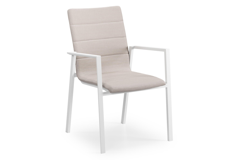 Cirello stapelbare tuinstoel in wit aluminium en beige luxe textilene