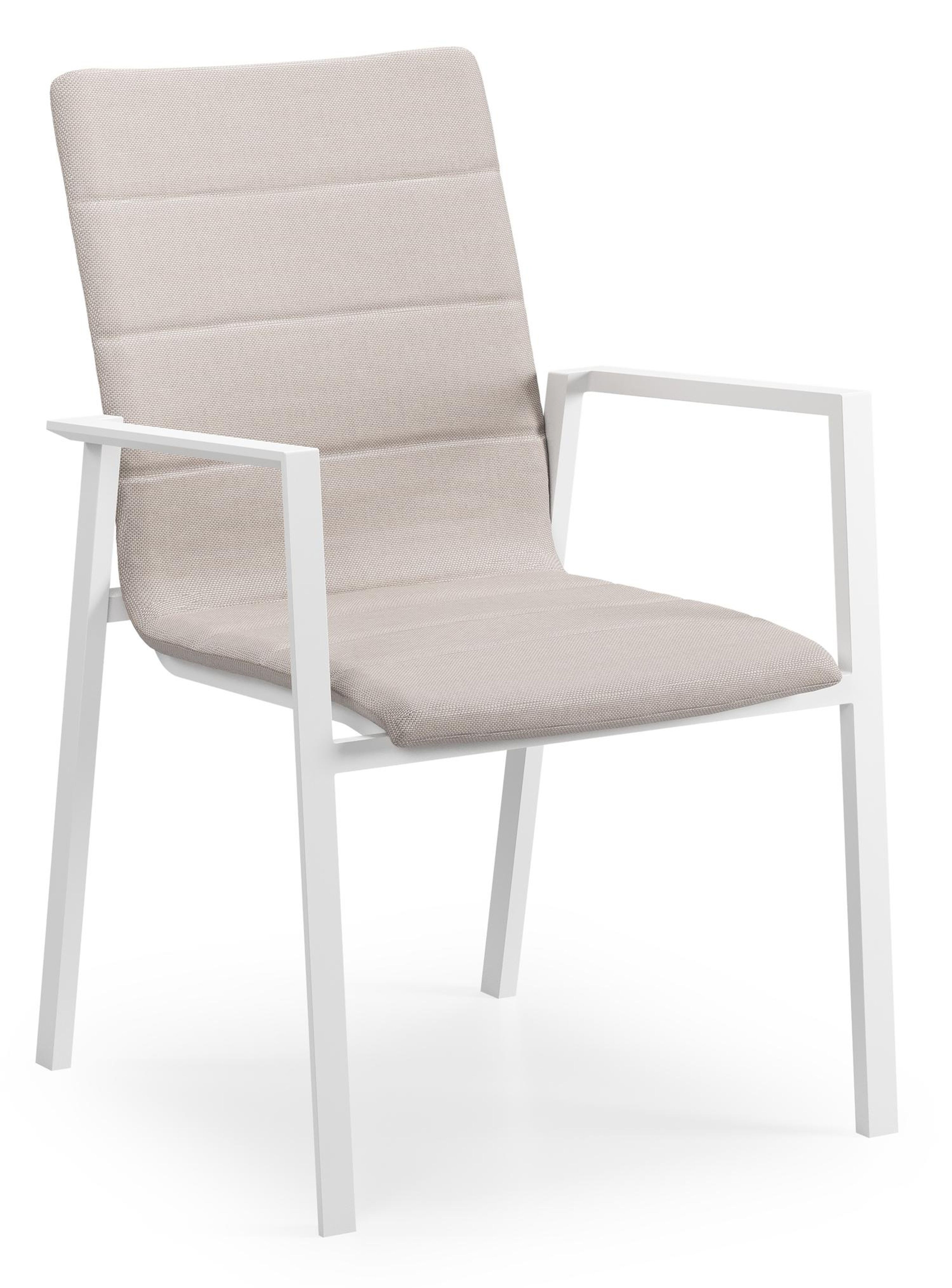 Cirello stapelbare tuinstoel in wit aluminium en beige luxe textilene