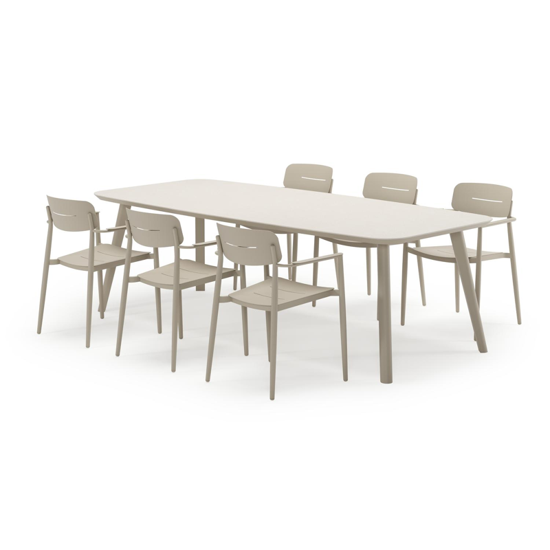 Mosa bootvormige tuinset in beige aluminium en sintered stone crema minerale met 6 Cosa tuinstoelen