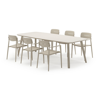 Mosa bootvormige tuinset in beige aluminium en sintered stone crema minerale met 6 Cosa tuinstoelen