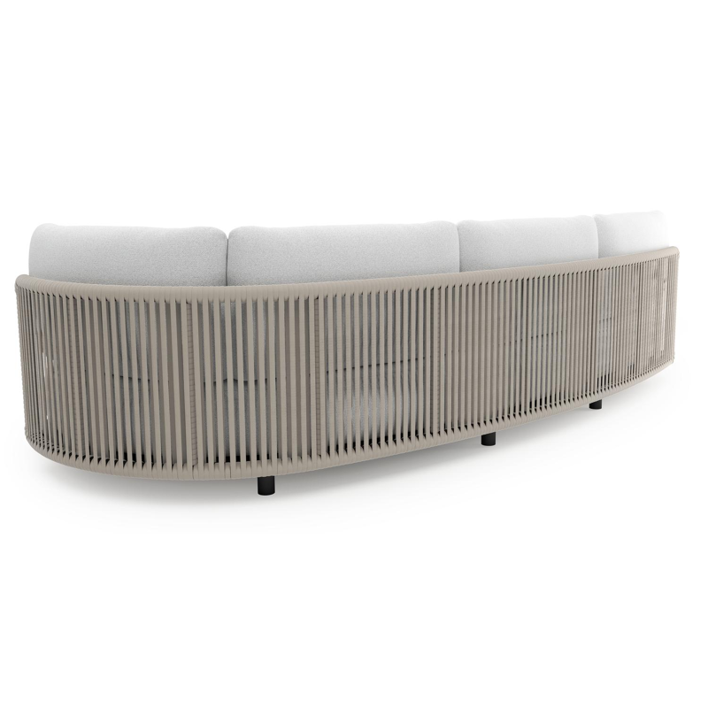 Lomano loungebank in zwart aluminium en beige verticaal geweven luxe vlakke rope met ego birch all weather solica kussen
