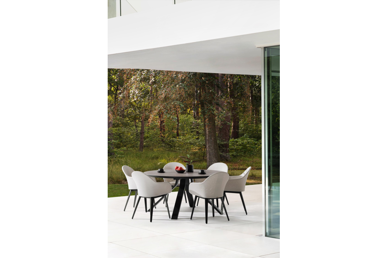 Cesano tuinstoel in zwart aluminium en beige dubbele textilene