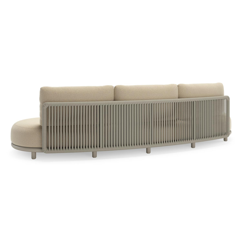 CanapÃ© de jardin Lomano en aluminium beige et corde luxe plate tissÃ©e verticalement beige et coussins en all weather solica Soul Papyrus