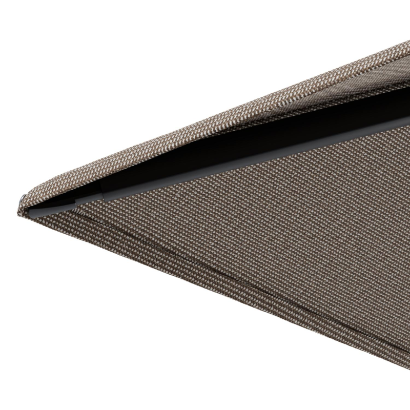 Parasol pendant Minore avec fonction tilt en aluminium noir et toile de parasol All Weather Solica Firenze Earth - Lg.1: 280 x Lg.2: 370 cm avec pied de parasol Minore 260 kg avec roulettes