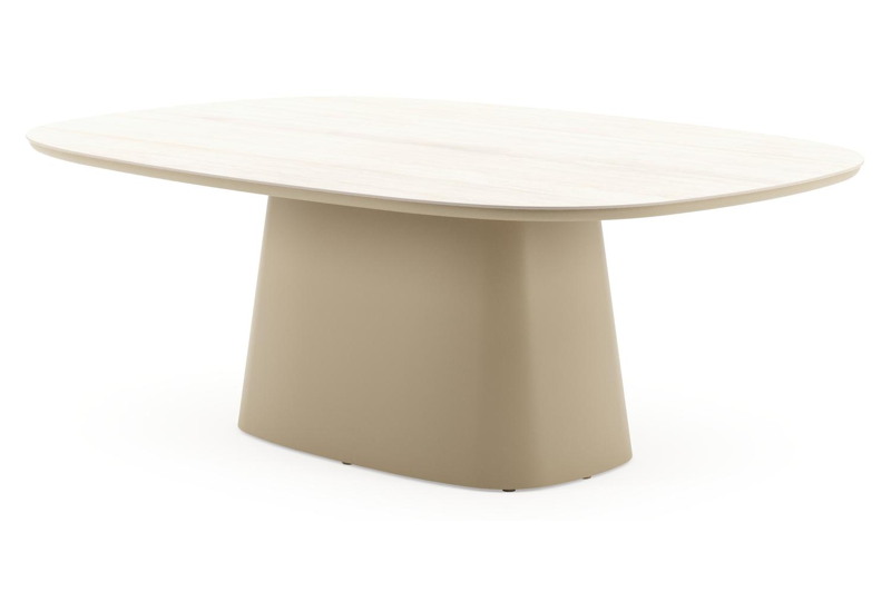 Amico tuintafel bombo xl in beige aluminium en volkeramiek Travertino Bianco - L 210 x B 148 x H 73.5 cm