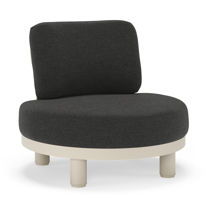 Fauteuil de jardin Donato en aluminium beige et coussins en all weather sunbrella® luxe Chartres Sooty