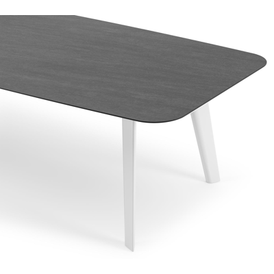 Lacrima tuintafel bootvorm in wit aluminium en volkeramiek Basalt Black - L 315 x B 115 x H 73 cm