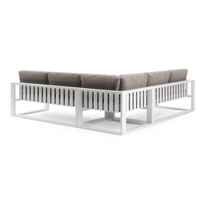 Verato loungehoek in wit aluminium met wander granite all weather sunbrella® luxe kussen