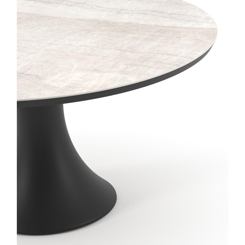 Table de jardin Fano ronde en aluminium noir et céramique pleine Taj Mahal - Diam. 148 x Haut. 75 cm