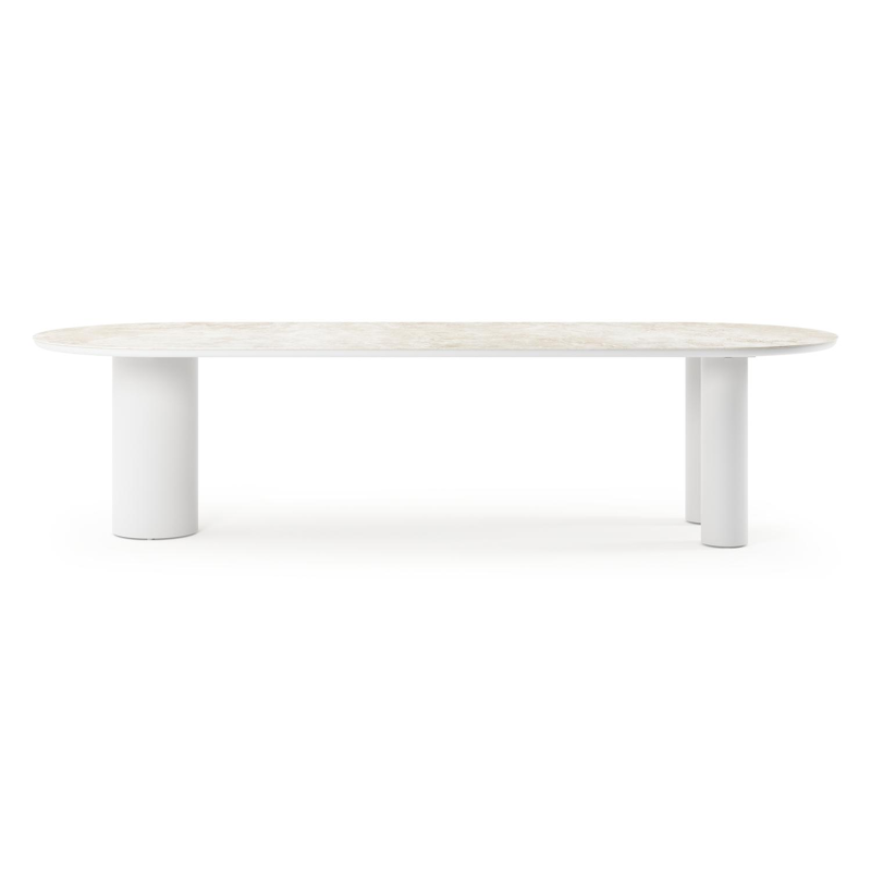 Table de jardin organo ovale en aluminium blanc et céramique pleine Rapolano Lg. 300 x Lrg. 110 cm