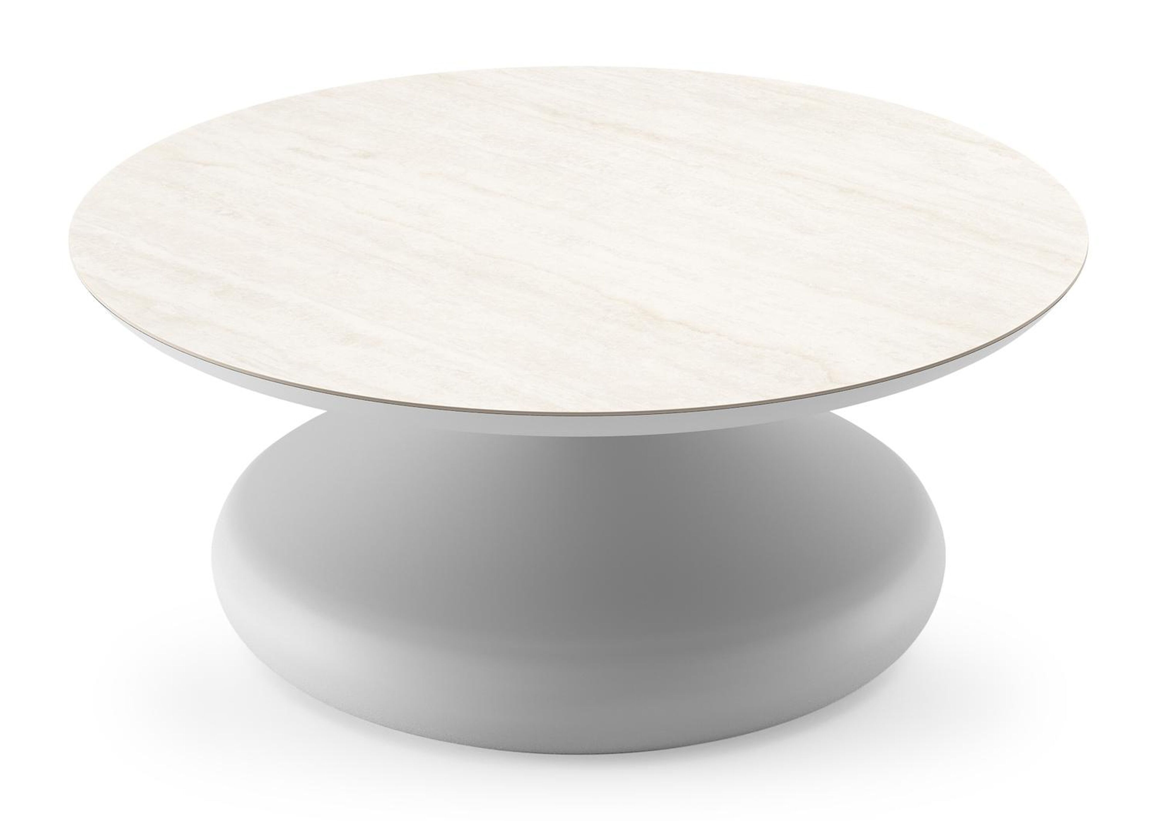 Bomero loungetafel rond in wit aluminium en volkeramiek Travertino Bianco - Dia. 84 x H 32.2 cm